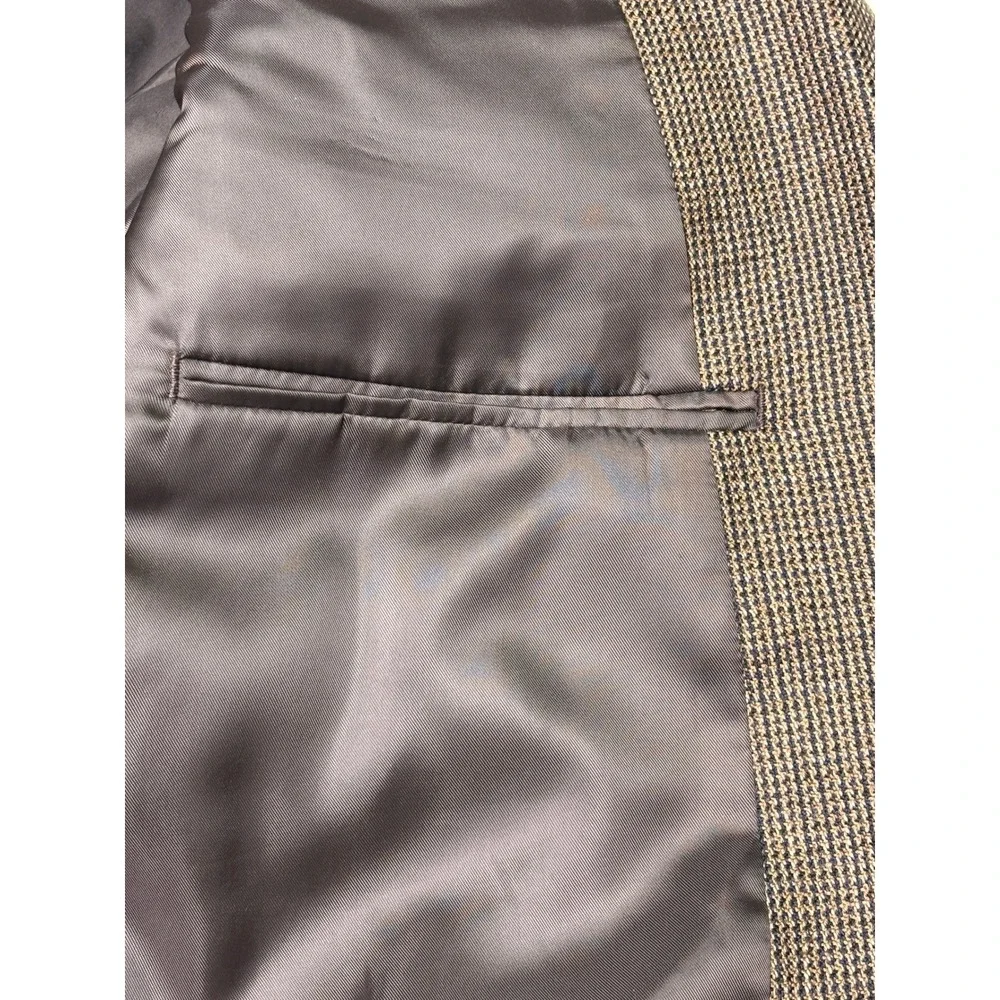 Stafford Essentials Classic Fit Wool Blazer Brown Herringbone Elbow Patches‎ 44L